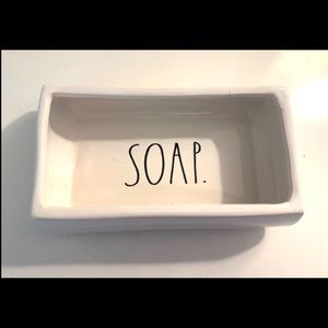 RAE DUNN Soap Dish White Black Rectangle Holder Ceramic Hand Towel Wash Bathroom